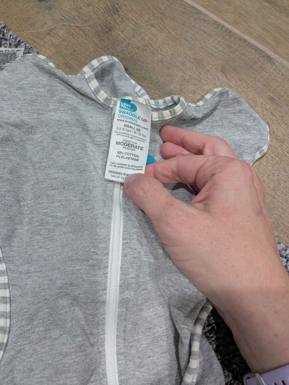 Love to dream Gray Swaddle Up Sleep Sack with Striped Trim